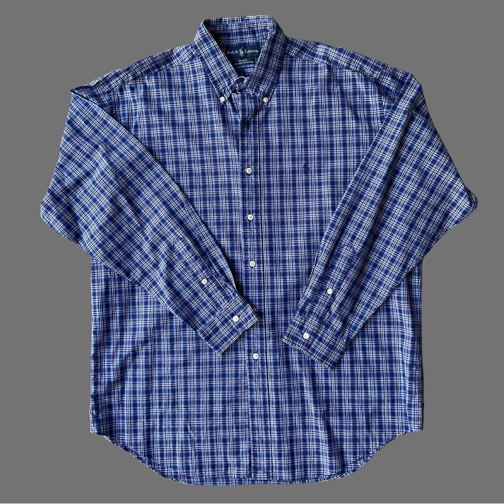 Polo Ralph Lauren Blake Men's Size Large Blue & White Plaid Button Up Shirt